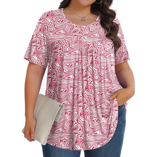 Tencede Womens Plus Size Tops Tunic Short Sleeve Crew Neck Shirts Casual Soft Blouse 1X-5X